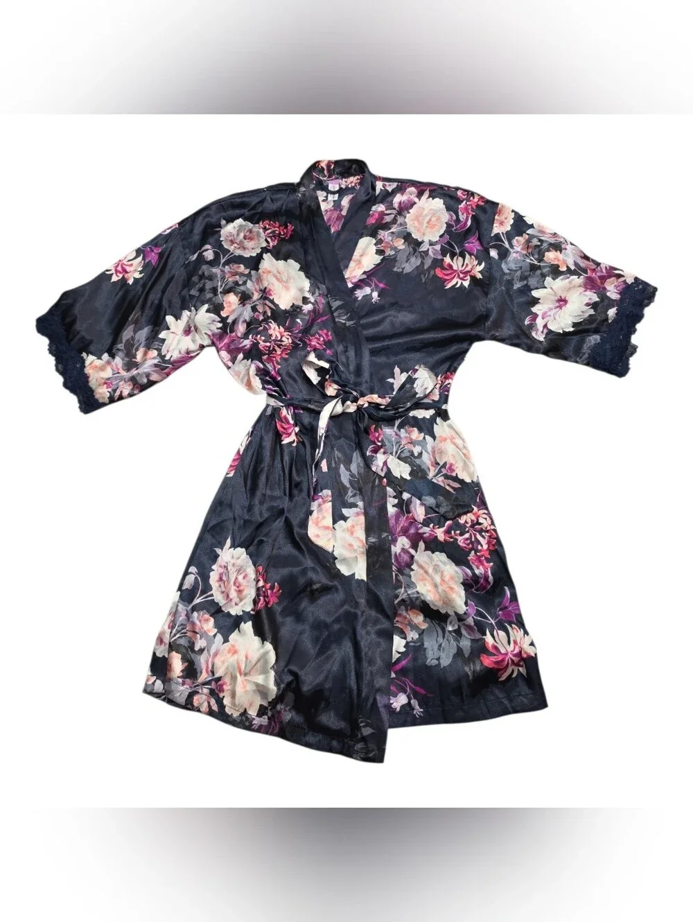 Women's Lilac+London Floral Print Midi Wrap Robe Size Medium